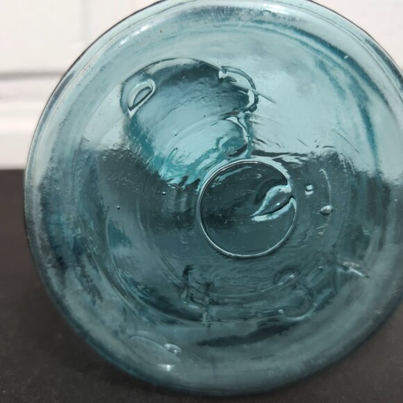 Vintage Early 1900's Aqua Blue Glass Mason Jar With Lid - Picture 7 of 8